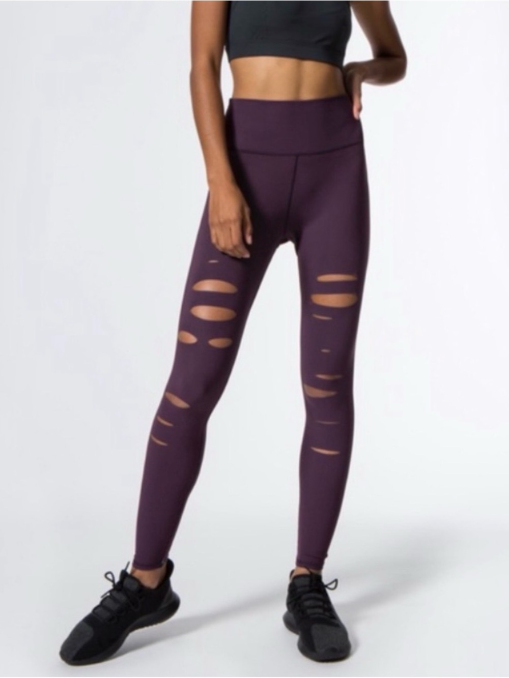 ALO Yoga Women’s Plum High-Waist Distressed Leggings - Size Large NWOT
